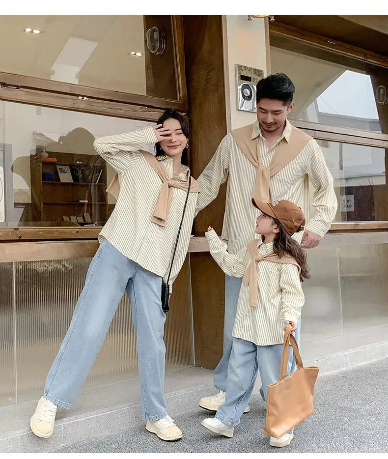 Family Matching Clothes 2024 Korea Spring Dad Mom and Baby Same Shirts for Women Fashion Clothing Children Boy Girl Plaid Blouse - Mein Shop