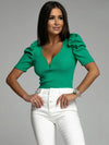 Women's Shirt Sexy Fashion Solid Color 2025 Spring Summer Short Sleeve Bubble Sleeve Slim Deep V-neck Personality Blouse Women - Mein Shop