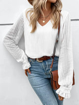 Elegant sexy shirt for women Small V-neck long sleeve solid color casual shirt for women - Mein Shop