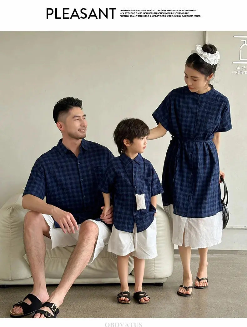 Family Matching Clothes Boy Girl Outfit Set Father and Son Shirt Shorts Suit Mother and Daughter Dress Same Girl Blouse Dress - Mein Shop