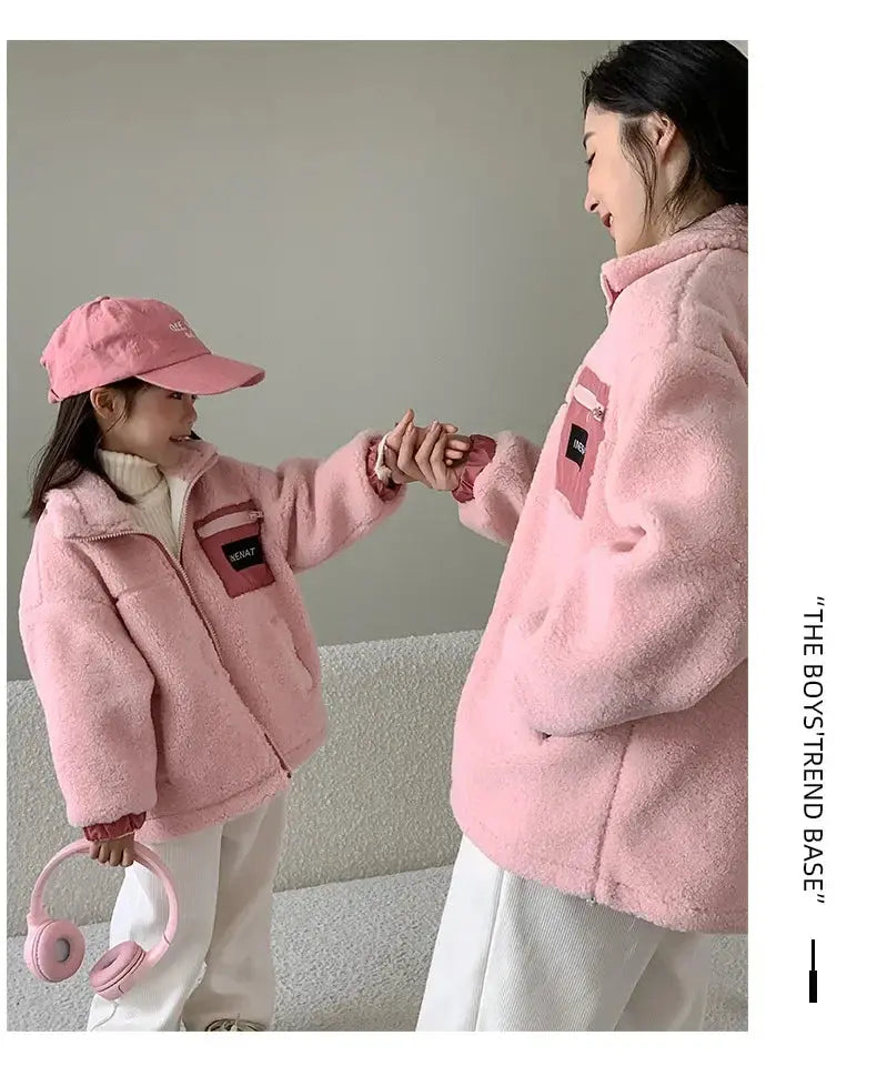 Family Thick Mother Children Suit Warm Winter Korean Fashion Women Daughter Son Matching Coat Baby Clothes  Zipper Sets Jacket - Mein Shop