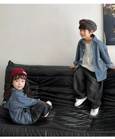 Family Cotton Denim Shirts Parent-child Fashion Clothes Mother and Daughter Jacket Korean Father and Son Same Stripe Coat Tops - Mein Shop