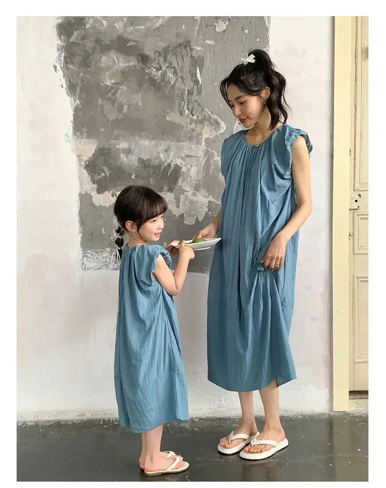 Family Matching Clothes for Brother Sister Mom Daughter Blue Dress Dad Son Clothing Korean Children Two Piece Set Couples Outfit Mein Shop