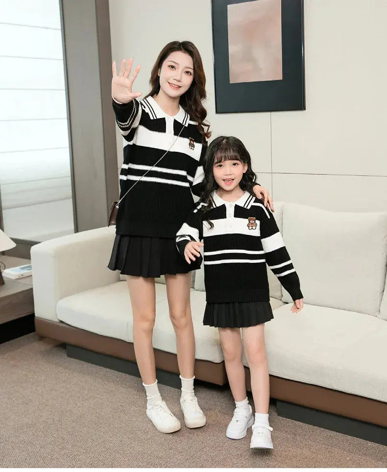 Sweater for The Whole Family Polo Knit Tops Fashion Mom and Daughter Child Girl Matching Jumper Dad and Son Baby Boy Knitwear - Mein Shop