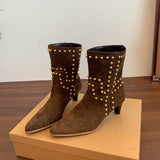 New Trend 2025 Autumn and Winter Rivet Fashion High Heel Chelsea Boots Pointed and Nude Boots High Heels Stiletto Western Boots