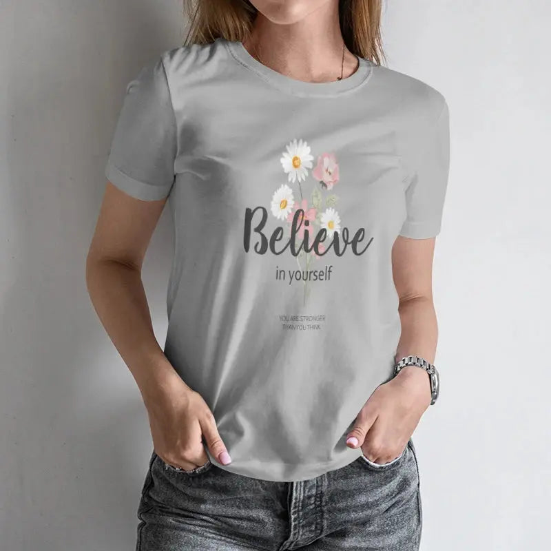Women's Short-Sleeve T-Shirt Floral Inspirational Quote Print in Handwritten Style Ideal for Spring and Summer - Mein Shop