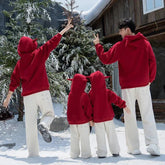 Funny Family Red Hoodies Ear Winter Warm Parent-child Clothes Dad Mom Daughter Son Matching Thick Hooded Sweatshirts Pants Sets - Mein Shop