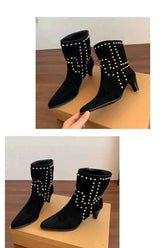 New Trend 2025 Autumn and Winter Rivet Fashion High Heel Chelsea Boots Pointed and Nude Boots High Heels Stiletto Western Boots
