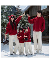 Funny Family Red Hoodies Ear Winter Warm Parent-child Clothes Dad Mom Daughter Son Matching Thick Hooded Sweatshirts Pants Sets - Mein Shop