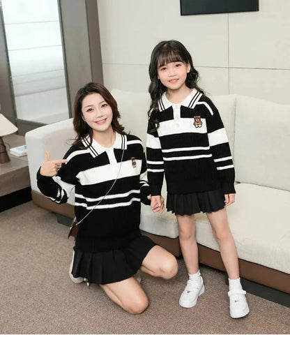 Sweater for The Whole Family Polo Knit Tops Fashion Mom and Daughter Child Girl Matching Jumper Dad and Son Baby Boy Knitwear - Mein Shop