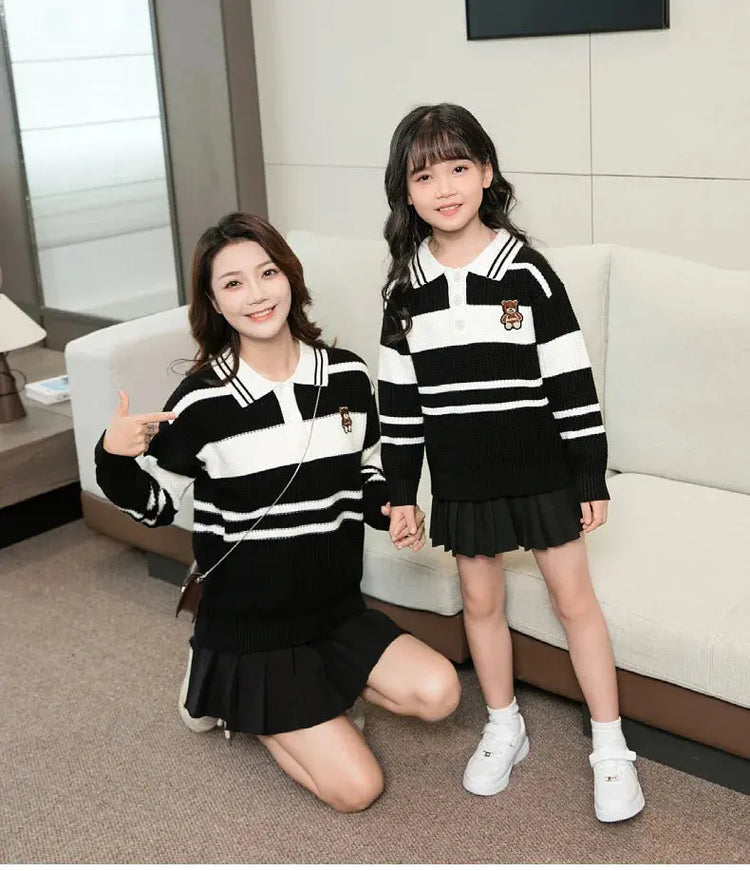 Sweater for The Whole Family Polo Knit Tops Fashion Mom and Daughter Child Girl Matching Jumper Dad and Son Baby Boy Knitwear - Mein Shop