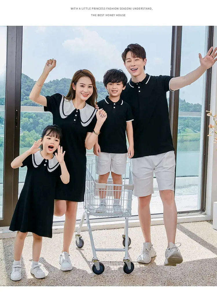 Coordinated Outfits for Family Matching Clothes Mother and Daughter Black Dress Father and Son Kid Shirt Outfits Dad Child Sets - Mein Shop