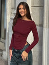 Wine Red T-shirts for Women 2025 Autumn Long Sleeve Split Slim Fit Tee Shirt Female Clothing Y2K Tunics Crop Tops Streetwear - Mein Shop