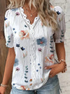 Women's Shirt Blouse Violets White Plain Lace Short Sleeve Casual Basic V Neck Regular Plus Size - Mein Shop