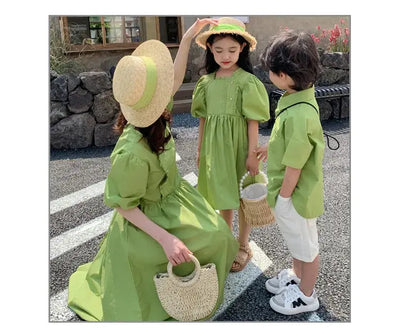 Family Matching Clothes Mom Daughter Dress Dad and Son Sets Korean Women Dresses Mother and Boys Outfits Brother Sister Clothing - Mein Shop