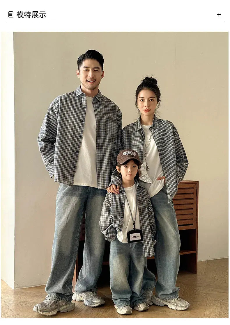 Matching Family Plaid Shirts Dad Mom and Boys Girls Fashion Clothes Korean Father Mother and Daughter Son Same Clothing Jacket Mein Shop
