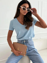 Women's Blouses T-shirt New Fashion Summer Pullover Tops White Short Sleeve Slim Fit V-Neck T-Shirt For Women Casual Clothing - Mein Shop