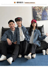 Family Cotton Denim Shirts Parent-child Fashion Clothes Mother and Daughter Jacket Korean Father and Son Same Stripe Coat Tops - Mein Shop