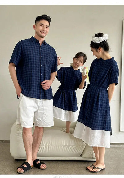 Family Matching Clothes Boy Girl Outfit Set Father and Son Shirt Shorts Suit Mother and Daughter Dress Same Girl Blouse Dress - Mein Shop