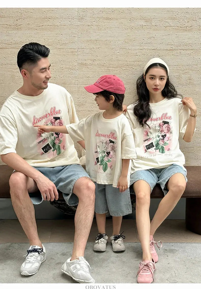 Family Matching Outfit Clothes Set For Summer Vacation Outerwear Beach Tshirt Shorts Clothing Suit Couple Kids Same Costume Wear - Mein Shop
