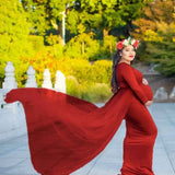 Schwangerenkleider Fotoshooting mit langen Ärmeln und V-Ausschnitt, elegante Mesh-Robe mit Bodenschleppe für Schwangerschaftsfotos und Babypartys