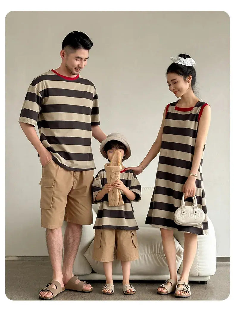 Family Matching Couple Look Clothing Fashion Mom Daughter Sleeveless Dress Dad Son T Shirts Shorts Korean Sister Brother Outfits Mein Shop