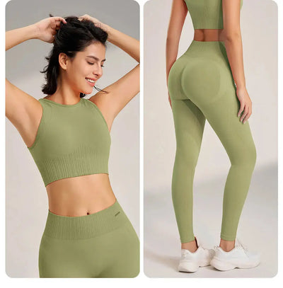 Yoga Clothing Set Women's High Waisted Leggings and Top Two Piece Seamless Fitness Exercise Clothing Fitness Workout Underwear - Mein Shop