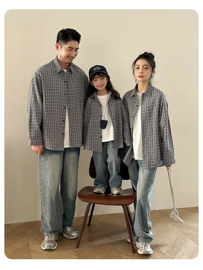 Matching Family Plaid Shirts Dad Mom and Boys Girls Fashion Clothes Korean Father Mother and Daughter Son Same Clothing Jacket Mein Shop