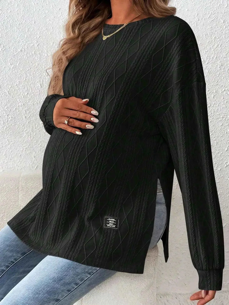 Schwangerschafts-T-Shirts für Schwangere, Rundhals-Langarm-Top, einfarbiges Freizeit-T-Shirt