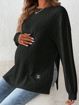 Schwangerschafts-T-Shirts für Schwangere, Rundhals-Langarm-Top, einfarbiges Freizeit-T-Shirt