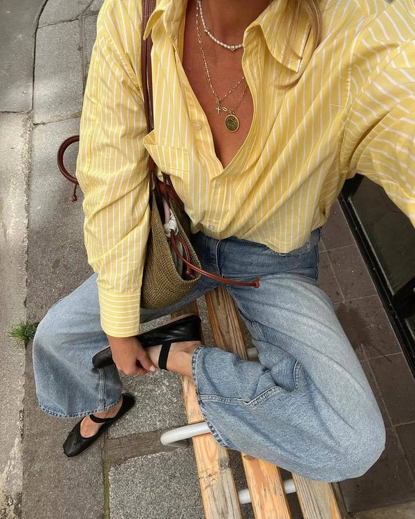 Women's Striped Blouse Multicolored Shirt Office Female's Top 2024 Summer Solid Shirt Elegant Comfortable Loose Fitting Shirts - Mein Shop