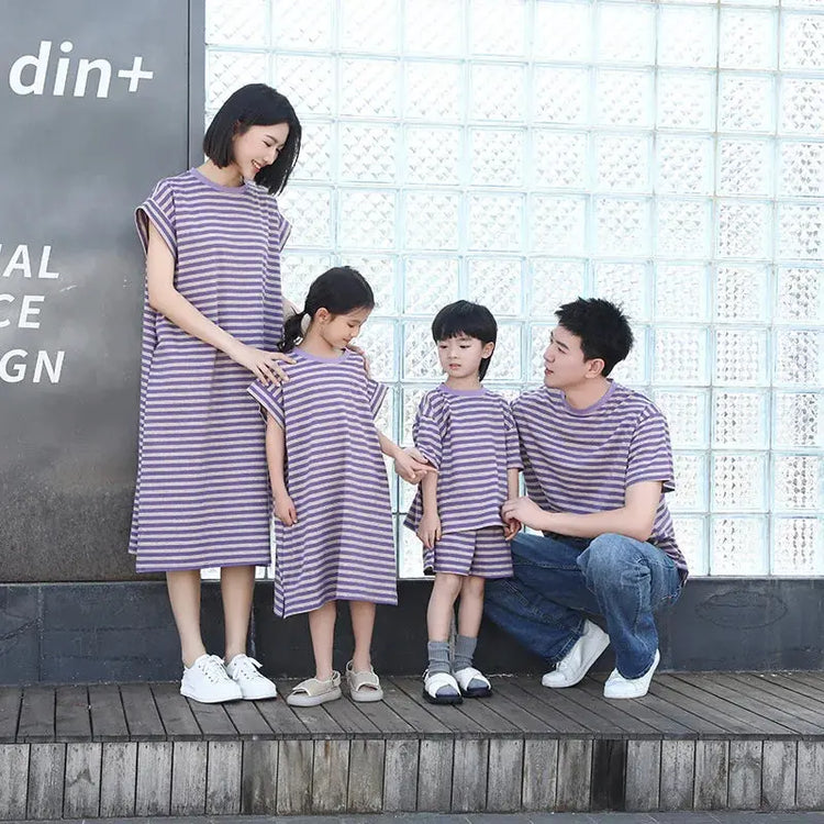 Family Look Clothes Mom and Daughter Same Dress Dad Short Sleeve T Shirts Mother and Son Kids Clothing Children Two Piece Outfit - Mein Shop