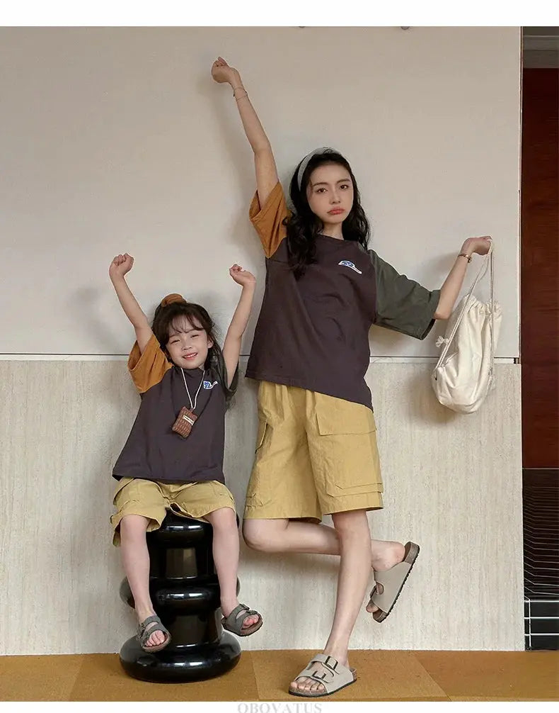 Summer Vacation Wear Father Mother Kids Family Clothing Sets Tshirt Shorts 2PCS Family Look Outfits Couple Child Costume Suit - Mein Shop