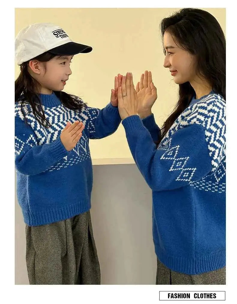 Knit Sweaters for The Whole Family Knitwear Winter Father Mother and Daughter Son Children Boy Girl Knitted Long Sleeve Pullover