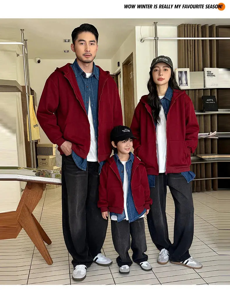 Winter Family Warm Jacket Parent-child Clothes Korea Fashion Father Mother and Daughter Son Baby Matching Thick Coat with Hooded - Mein Shop