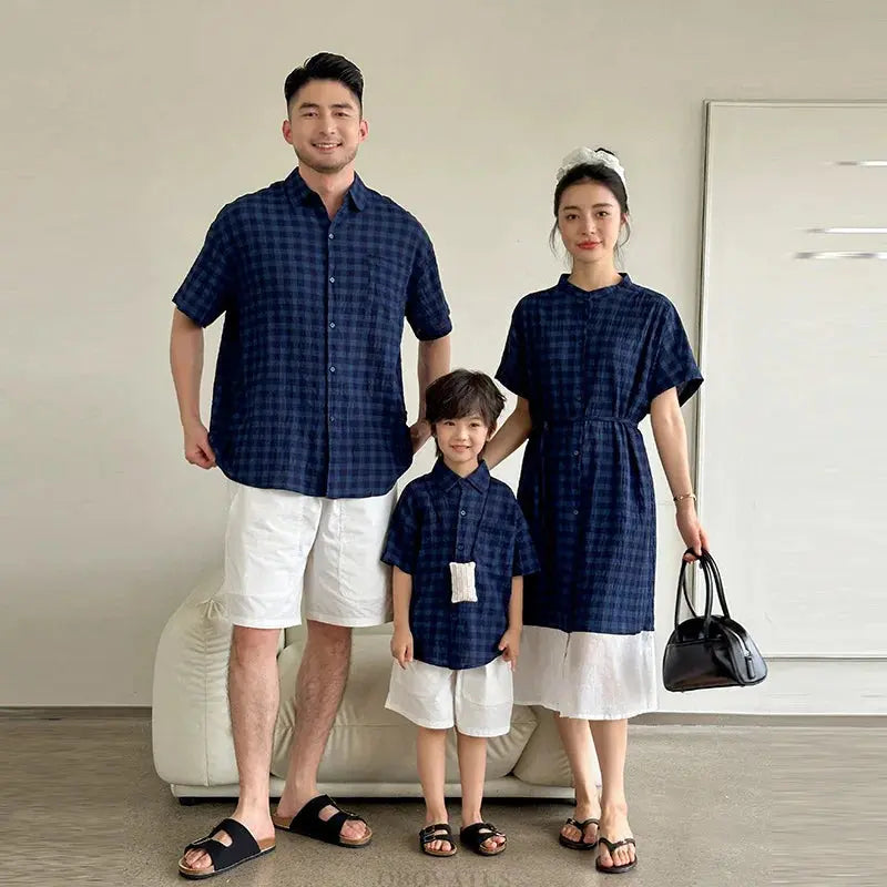 Family Matching Clothes Boy Girl Outfit Set Father and Son Shirt Shorts Suit Mother and Daughter Dress Same Girl Blouse Dress - Mein Shop