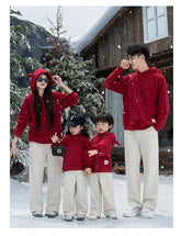 Funny Family Red Hoodies Ear Winter Warm Parent-child Clothes Dad Mom Daughter Son Matching Thick Hooded Sweatshirts Pants Sets - Mein Shop