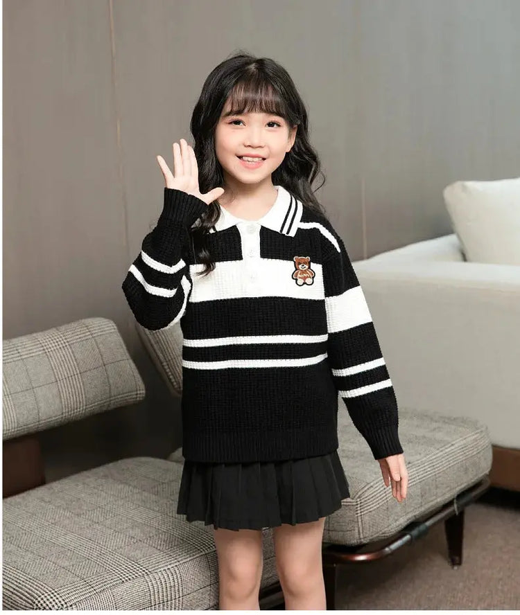 Sweater for The Whole Family Polo Knit Tops Fashion Mom and Daughter Child Girl Matching Jumper Dad and Son Baby Boy Knitwear - Mein Shop