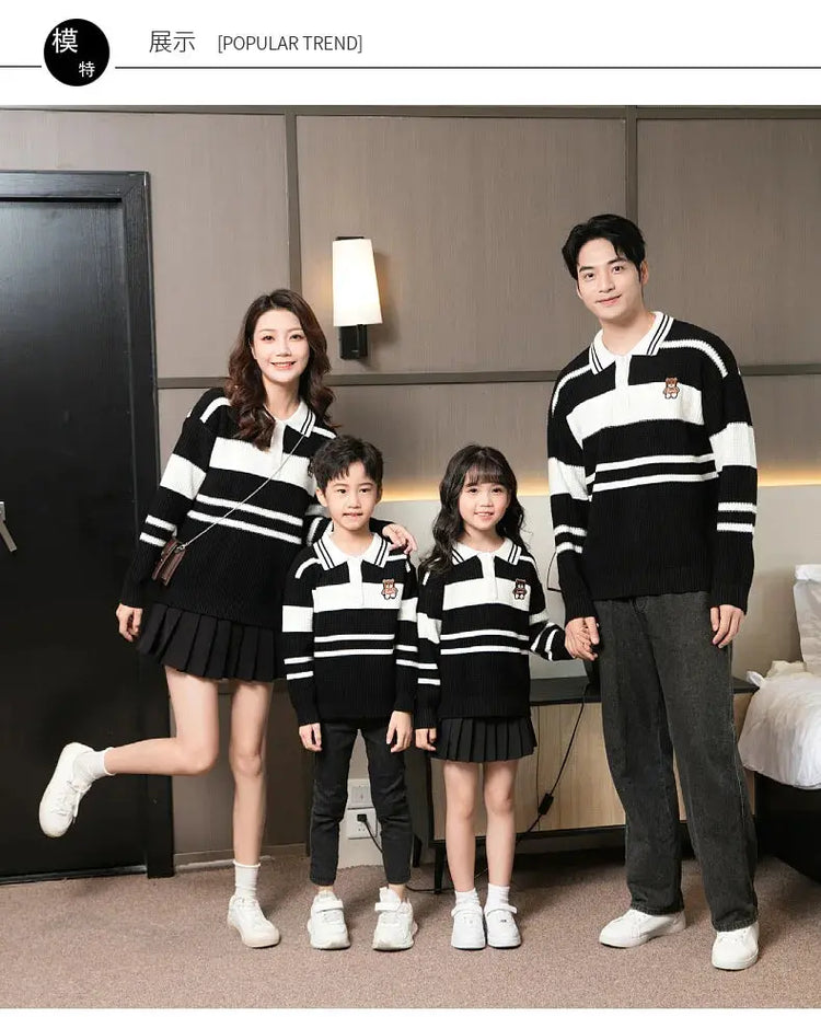 Sweater for The Whole Family Polo Knit Tops Fashion Mom and Daughter Child Girl Matching Jumper Dad and Son Baby Boy Knitwear - Mein Shop