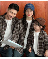 Equal Family Plaid Shirts Autumn Father Mother and Daughter Son Same Long Sleeve Tops Korean Vintage Parent-child Jacket Coat - Mein Shop