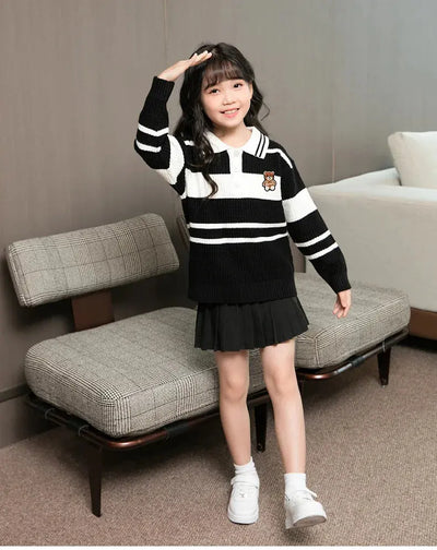 Sweater for The Whole Family Polo Knit Tops Fashion Mom and Daughter Child Girl Matching Jumper Dad and Son Baby Boy Knitwear - Mein Shop