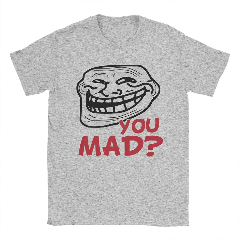 Men's T-Shirt You Mad Troll Face Memes Novelty Cotton Tee Shirt Short Sleeve Funny Humor T Shirt Crew Neck Tops Birthday Gift