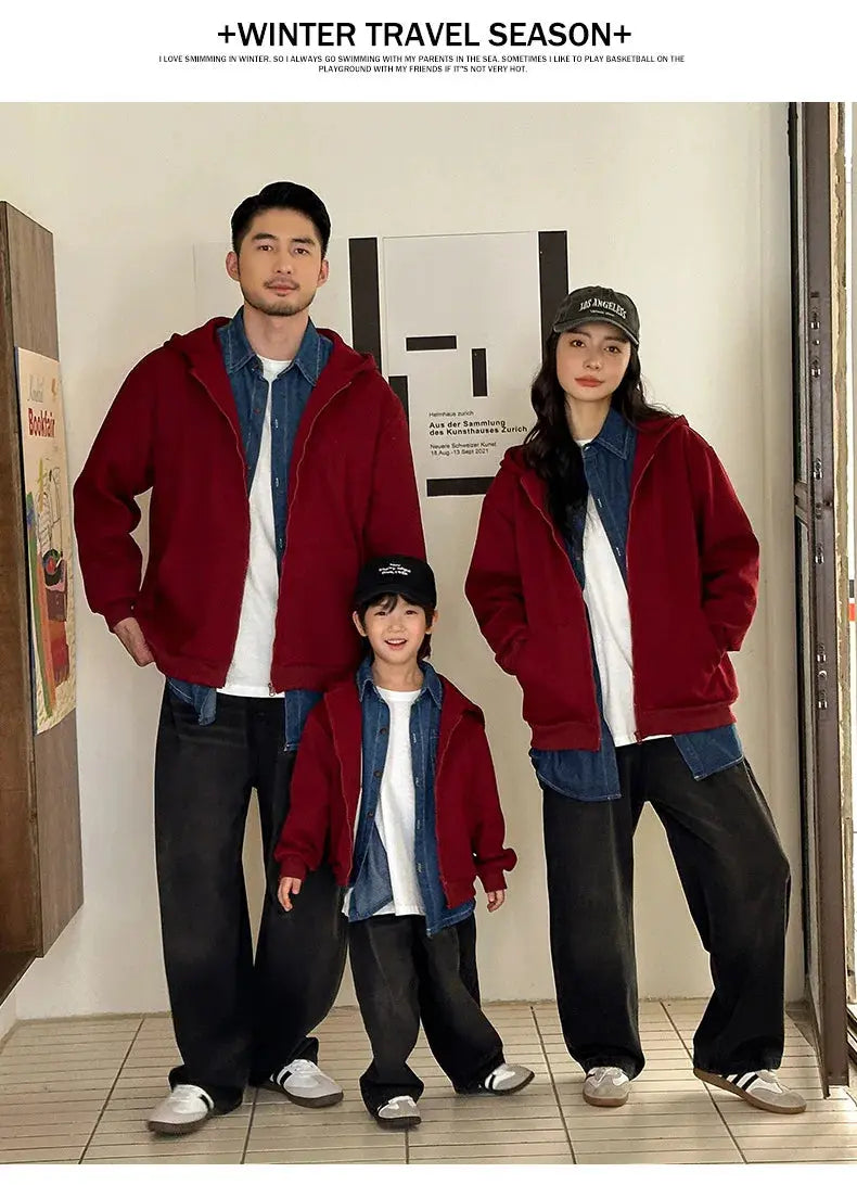 Winter Family Warm Jacket Parent-child Clothes Korea Fashion Father Mother and Daughter Son Baby Matching Thick Coat with Hooded - Mein Shop