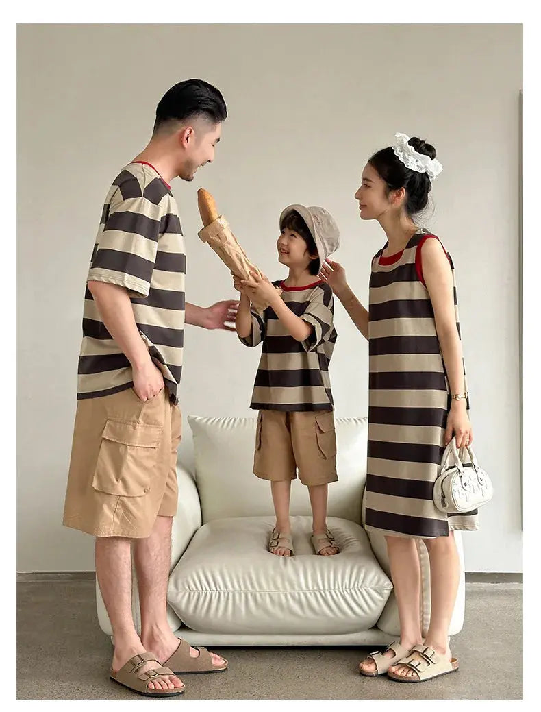 Family Matching Couple Look Clothing Fashion Mom Daughter Sleeveless Dress Dad Son T Shirts Shorts Korean Sister Brother Outfits Mein Shop