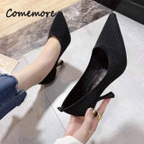 Comemore Comfortable Stilettos Dress Women's Shoes Spring 2023 Trend New Pointed High Heels Fashion Knitted Pumps Knitted Shoe