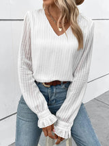 Elegant sexy shirt for women Small V-neck long sleeve solid color casual shirt for women - Mein Shop