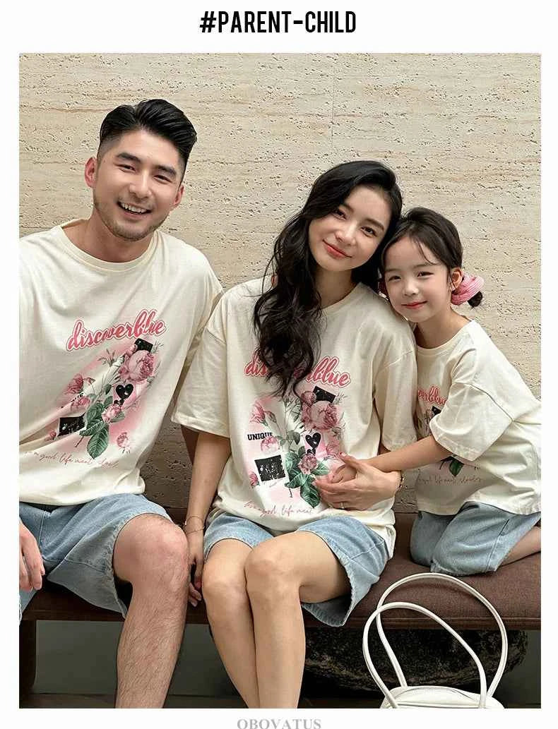 Family Matching Outfit Clothes Set For Summer Vacation Outerwear Beach Tshirt Shorts Clothing Suit Couple Kids Same Costume Wear