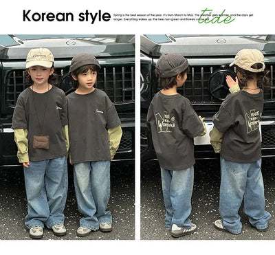 Fashion Family Long Sleeve T-shirt Parent-child Tee Korean Father Mother and Son Daughter Same Clothes Dad Mom and Baby Clothing - Mein Shop