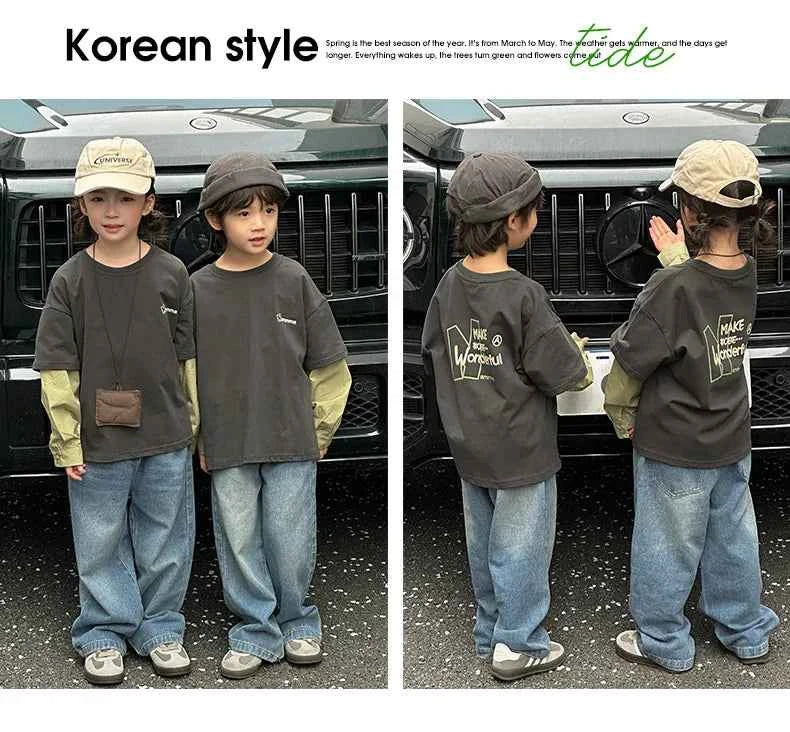 Fashion Family Long Sleeve T-shirt Parent-child Tee Korean Father Mother and Son Daughter Same Clothes Dad Mom and Baby Clothing