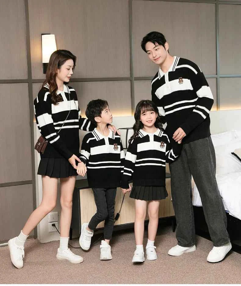 Sweater for The Whole Family Polo Knit Tops Fashion Mom and Daughter Child Girl Matching Jumper Dad and Son Baby Boy Knitwear